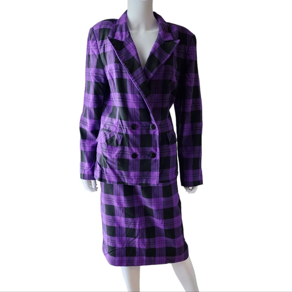 Counterparts Purple and Black Plaid Skirt Suit